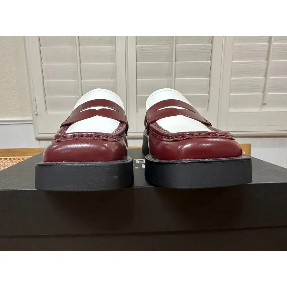 G.H.BASS & CO. Bowery Square Toe Penny Loafers Wine Combo Leather Size 5.5 NIB - Picture 8 of 15